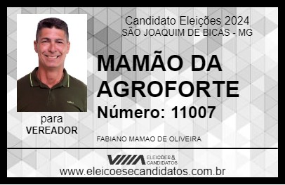 Candidato MAMÃO DA AGROFORTE 2024 - SÃO JOAQUIM DE BICAS - Eleições