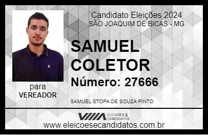 Candidato SAMUEL COLETOR 2024 - SÃO JOAQUIM DE BICAS - Eleições