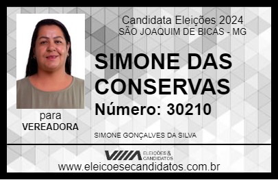 Candidato SIMONE DAS CONSERVAS 2024 - SÃO JOAQUIM DE BICAS - Eleições