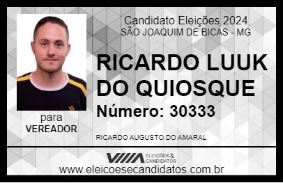 Candidato RICARDO LUUK DO QUIOSQUE 2024 - SÃO JOAQUIM DE BICAS - Eleições