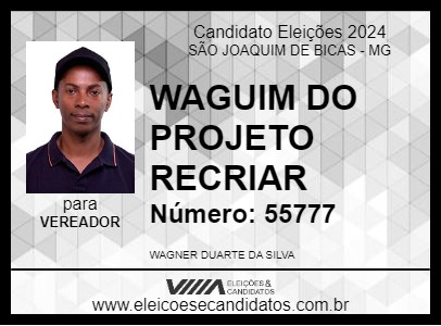 Candidato WAGUIM DO PROJETO RECRIAR 2024 - SÃO JOAQUIM DE BICAS - Eleições