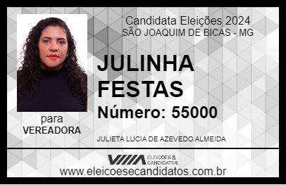 Candidato JULINHA FESTAS 2024 - SÃO JOAQUIM DE BICAS - Eleições