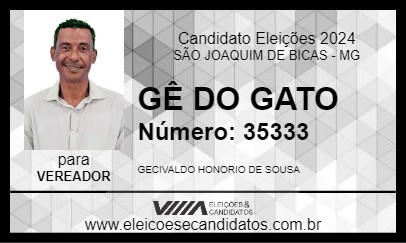 Candidato GÊ DO GATO 2024 - SÃO JOAQUIM DE BICAS - Eleições