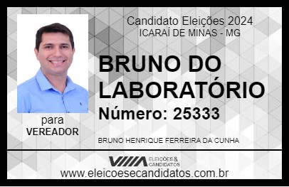 Candidato BRUNO DO LABORATÓRIO 2024 - ICARAÍ DE MINAS - Eleições