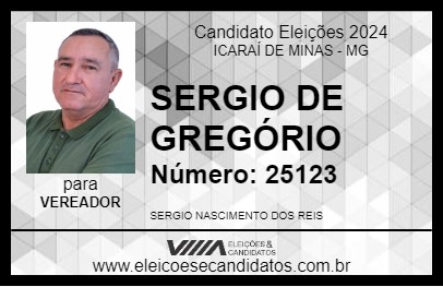 Candidato SERGIO DE GREGÓRIO 2024 - ICARAÍ DE MINAS - Eleições