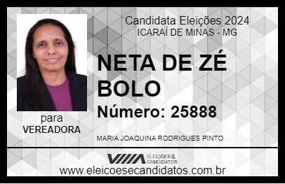 Candidato NETA DE ZÉ BOLO 2024 - ICARAÍ DE MINAS - Eleições