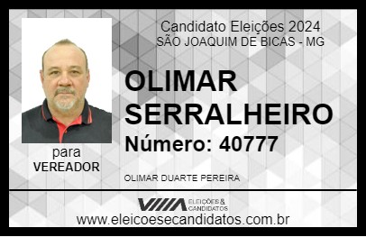 Candidato OLIMAR SERRALHEIRO 2024 - SÃO JOAQUIM DE BICAS - Eleições