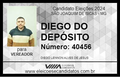 Candidato DIEGO DO DEPÓSITO 2024 - SÃO JOAQUIM DE BICAS - Eleições