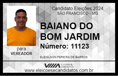 Candidato BAIANO DO BOM JARDIM 2024 - SÃO FRANCISCO - Eleições