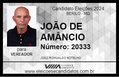 Candidato JOÃO DE AMÂNCIO 2024 - BERILO - Eleições