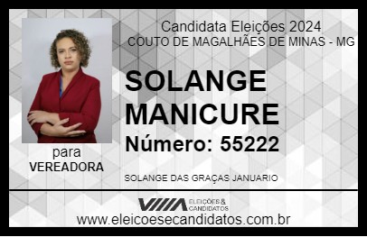 Candidato SOLANGE MANICURE 2024 - COUTO DE MAGALHÃES DE MINAS - Eleições