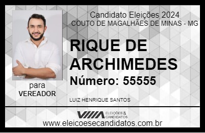 Candidato RIQUE DE ARCHIMEDES 2024 - COUTO DE MAGALHÃES DE MINAS - Eleições