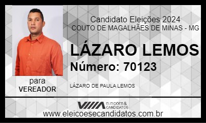 Candidato LÁZARO LEMOS 2024 - COUTO DE MAGALHÃES DE MINAS - Eleições