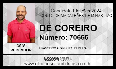 Candidato DÉ COREIRO 2024 - COUTO DE MAGALHÃES DE MINAS - Eleições