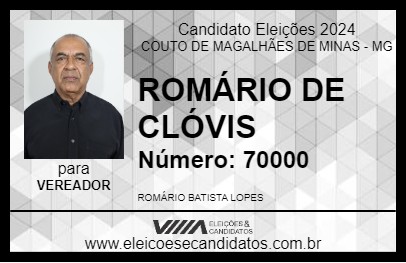 Candidato ROMÁRIO DE CLÓVIS 2024 - COUTO DE MAGALHÃES DE MINAS - Eleições