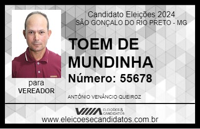 Candidato TOIM DE MUNDINHA 2024 - SÃO GONÇALO DO RIO PRETO - Eleições