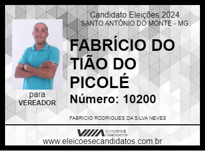 Candidato FABRÍCIO DO TIÃO DO PICOLÉ 2024 - SANTO ANTÔNIO DO MONTE - Eleições