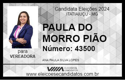 Candidato PAULA DO MORRO DO PIÃO 2024 - ITATIAIUÇU - Eleições