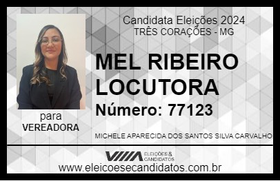 Candidato MEL RIBEIRO LOCUTORA 2024 - TRÊS CORAÇÕES - Eleições