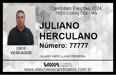 Candidato JULIANO HERCULANO 2024 - TRÊS CORAÇÕES - Eleições