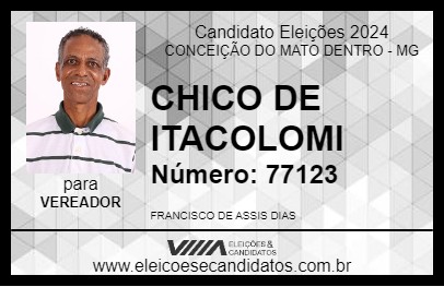 Candidato CHICO DE ITACOLOMI 2024 - CONCEIÇÃO DO MATO DENTRO - Eleições