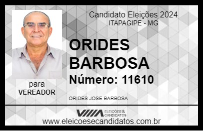 Candidato ORIDES BARBOSA 2024 - ITAPAGIPE - Eleições