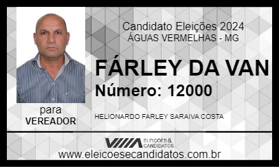 Candidato FÁRLEY DA VAN 2024 - ÁGUAS VERMELHAS - Eleições