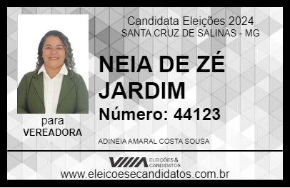 Candidato NEIA DE ZÉ JARDIM 2024 - SANTA CRUZ DE SALINAS - Eleições