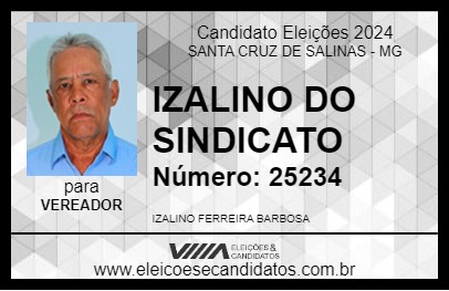 Candidato IZALINO DO SINDICATO 2024 - SANTA CRUZ DE SALINAS - Eleições