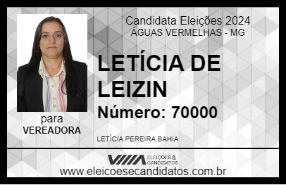 Candidato LETÍCIA DE LEIZIN 2024 - ÁGUAS VERMELHAS - Eleições