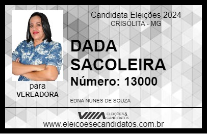 Candidato DADA SACOLEIRA 2024 - CRISÓLITA - Eleições