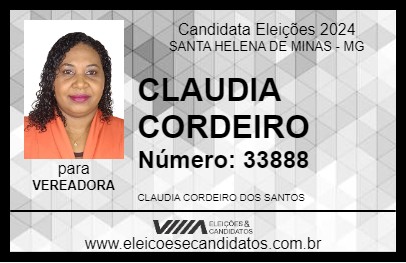 Candidato CLAUDIA CORDEIRO 2024 - SANTA HELENA DE MINAS - Eleições