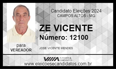 Candidato ZE VICENTE 2024 - CAMPOS ALTOS - Eleições