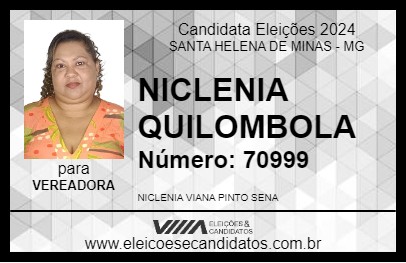 Candidato NICLENIA QUILOMBOLA 2024 - SANTA HELENA DE MINAS - Eleições