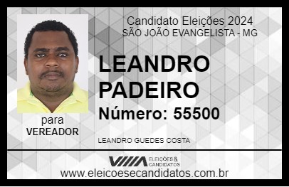 Candidato LEANDRO PADEIRO 2024 - SÃO JOÃO EVANGELISTA - Eleições