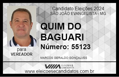 Candidato QUIM DO BAGUARI 2024 - SÃO JOÃO EVANGELISTA - Eleições