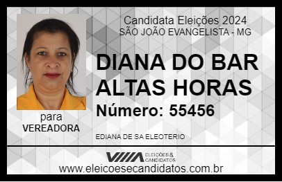 Candidato DIANA DO BAR ALTAS HORAS 2024 - SÃO JOÃO EVANGELISTA - Eleições