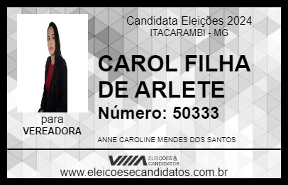 Candidato CAROL FILHA DE ARLETE 2024 - ITACARAMBI - Eleições