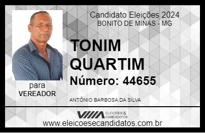 Candidato TONIM QUARTIM 2024 - BONITO DE MINAS - Eleições