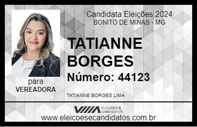 Candidato TATIANNE BORGES 2024 - BONITO DE MINAS - Eleições