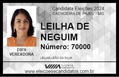 Candidato LEILHA DE NEGUIM 2024 - CACHOEIRA DE PAJEÚ - Eleições