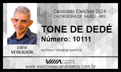 Candidato TONE DE DEDÉ 2024 - CACHOEIRA DE PAJEÚ - Eleições