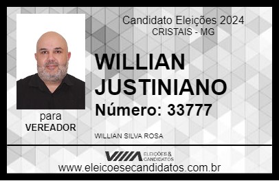 Candidato WILLIAN JUSTINIANO 2024 - CRISTAIS - Eleições