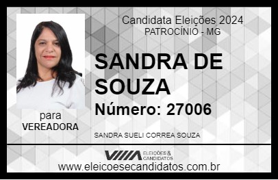 Candidato SANDRA DE SOUZA 2024 - PATROCÍNIO - Eleições