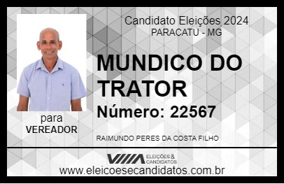 Candidato MUNDICO DO TRATOR 2024 - PARACATU - Eleições