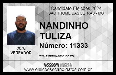 Candidato NANDINHO TULIZA 2024 - SÃO THOMÉ DAS LETRAS - Eleições