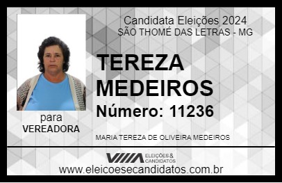 Candidato TEREZA MEDEIROS 2024 - SÃO THOMÉ DAS LETRAS - Eleições