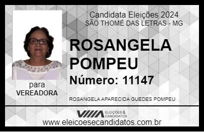 Candidato ROSANGELA POMPEU 2024 - SÃO THOMÉ DAS LETRAS - Eleições