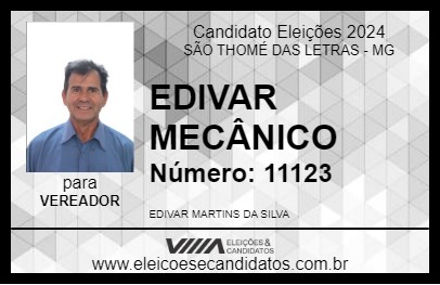 Candidato EDIVAR MECÂNICO 2024 - SÃO THOMÉ DAS LETRAS - Eleições