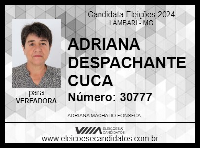 Candidato ADRIANA DESPACHANTE CUCA 2024 - LAMBARI - Eleições